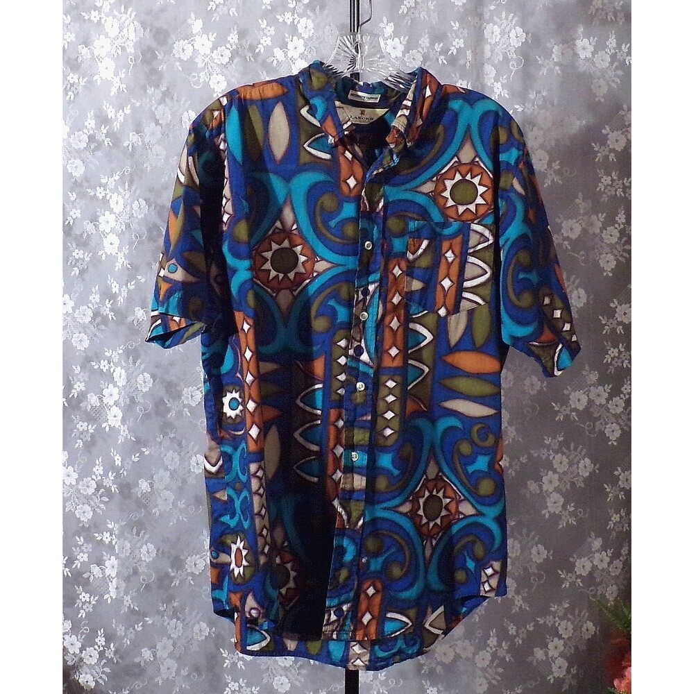 Vintage 60s Tropical Shirt Size Medium Palm Royale Tiki Island Cruise Vacation